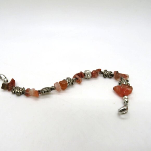 Carnelian Stone Chips Silver Bracelet Sea Turtle Silver Tone Charms - Picture 4 of 7